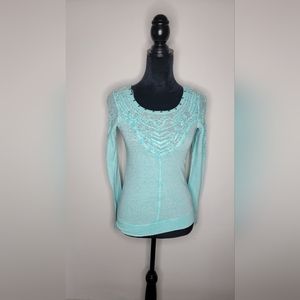 Free People Embroidered Long Sleeve Turquoise Studded Shirt XS FP